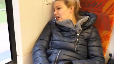 German blondie public dildo fucking on the train