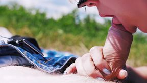 Sucked in a field on a sunny day, pov 4k