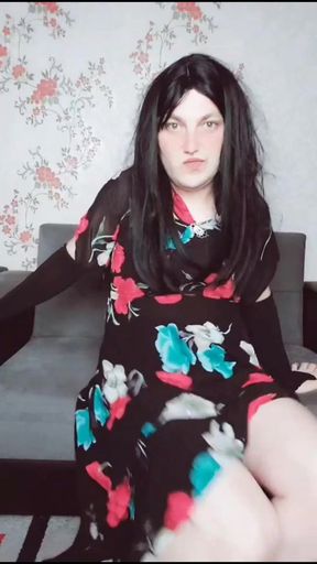 Flowered Pinky and Black Hair Cute Young