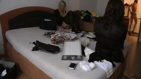 Leon Lambert - Hot Brunette Small Tits Girl Anita In Leather Dress And Hot Lingerie With High Heels Makes A Striptease