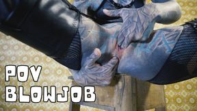 TATTOOED pornstar in HIGH HEELS fingers her ANAL and gives a BLOWJOB
