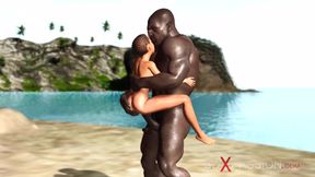 Hot sex on the beach! Big black man bangs a horny ebony on the savage island