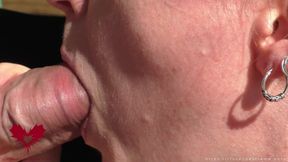 A Sunny Blowjob in Close-up with Lots of Cum in the Mistress's Mouth.