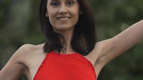 ”Joyful brunette outdoor cunt teasing”