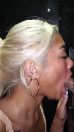 Pornstar gets a deepthroat blowjob at an asian glory hole