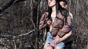Caught and roughly fucked a young slut in the forest