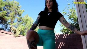 yoga teacher mia hope pisses spandex shorts