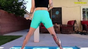 yoga teacher mia hope pisses spandex shorts