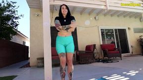 yoga teacher mia hope pisses spandex shorts