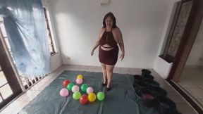Maroon Dress Gunge Dare: Balloon Burst in Spike Heels