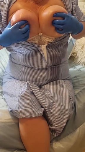 Naughty Nurse Julie - Oiled Tits & Bare Pussy Tease - 002-v-v-4-nurse-boobs