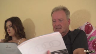 Big cock grandpa fucks tiny pussy teen ends with open mouth cumshot