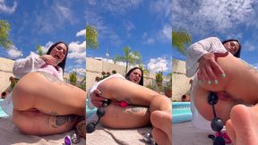 april big ass – poolside solo anal plug try-on