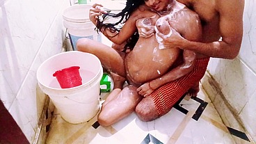 Indian Couple Wet Soapy Sex in Bathroom - Body Rubbing & Floor Fuck