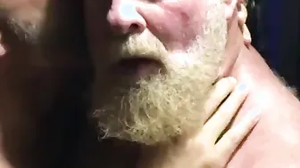 Reluctant daddy bear gets kissed by amateur man