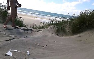 Exhibitionist Strokes Hard on the Beach