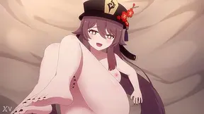 Hu Tao Tempts Shadowy Lover Under Neon Skies – A Steamy Genshin Rendezvous