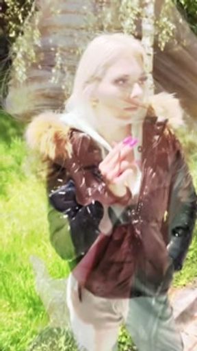 A nice blondie teen is smoking hocking and spitting loogies in your hand POV