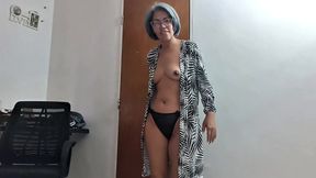 My stepsister catches me masturbating in her bed.