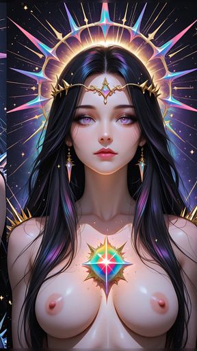 Shadow Oracle with Rainbow Prism Spikes Cosmic Fantasy Beauty Ai Art Slideshow