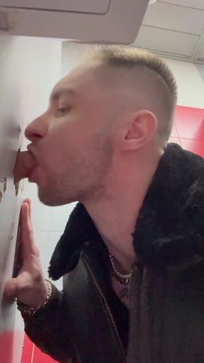 Chav Scally Boy Sucks Big Dick Glory Hole in Public Toilet