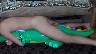 Twink Rides His Inflatable Alligator Sex Toy