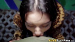 I fill Crystal Cherrys mouth and pussy with my giant cock