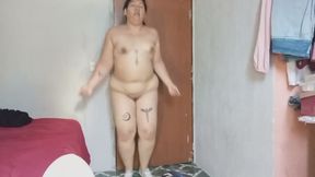 Chubby girl jumping