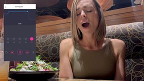 A steamy and electric encounter with two lovers in a bustling eatery, with the added bonus of a remote-controlled vibrator for unforgettable moments.