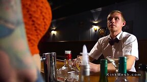 Transgender bartender with tattoos takes advantage of man with anal sex