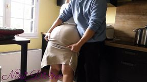Stepmom's leather skirt tightens around her big round ass&#x1F351;, begging to be fucked