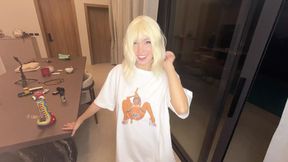 Cute older blonde teen gives a hard blowjob and gets fucked