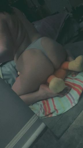 Plushie humping in front of mirror.