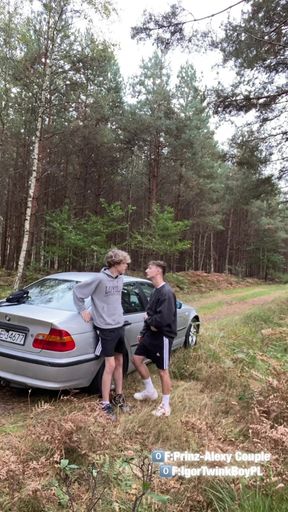 Lad gives a sucky-sucky step stepbro-in-law 24cm good-sized jizm-shotgun outdoor by car