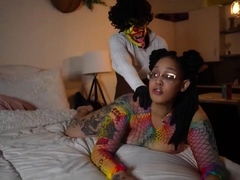 Interracial hardcore lesbian action with pornstar