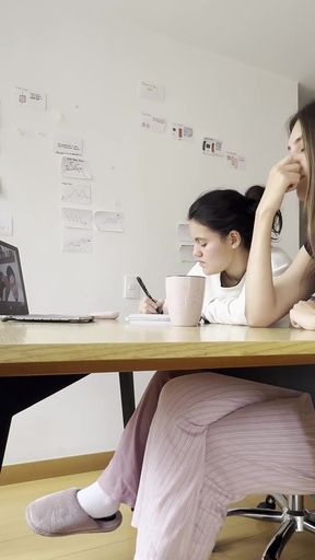 Two Girls Touch Each Other During a Video Call Without Anyone Noticing