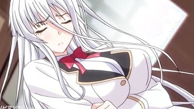Big-titted anime virgin with white hair gets her pussy drilled for the first time in this cartoon video