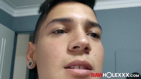 Hung El Diablo strokes his massive cock and prepares to unleash a huge cum load
