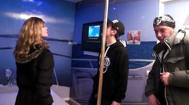 Amandine's casting session turns into a hot threesome on a boat