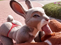 Nick Wilde bends busty bunny Judy over his desk outdoors & cums all over her cute face