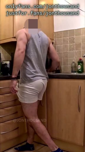 Str8 roommate horny in the kitchen