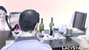 ”British gilf receives cum on her face after foursome”