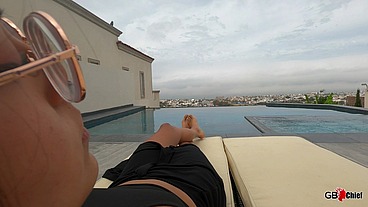 Young hairy bush latina outdoor session with older man pool session public