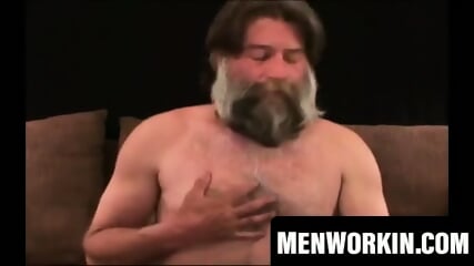 Hairiest mature stud cums hard from solo play