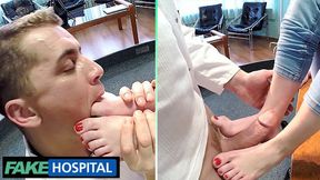 Redhead's Feet Sex Sizzles, Doctor Gets Double Cum in Fake Clinic