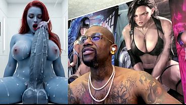 X-Men Mystique&rsquo_s Large Cummy Cock Cumming All Over Herself, AI Generated
