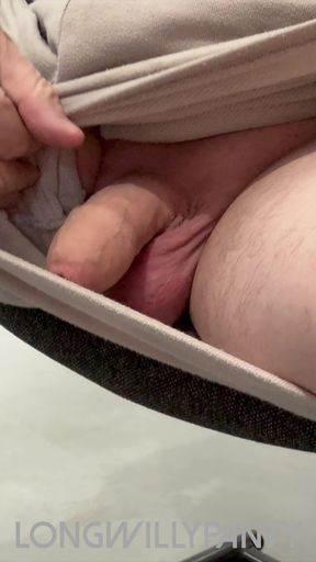 Straight guy flashing his uncut cock in the shop