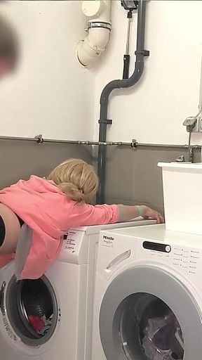 Fucked by Neighbor in Laundry Room! Hot Tranny Sex!! Double Cumshot!