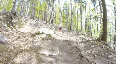 girl is Caught during fucking by a peeper in forest in all 3 holes