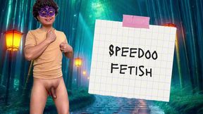 a big cock is hiding behind his speedos